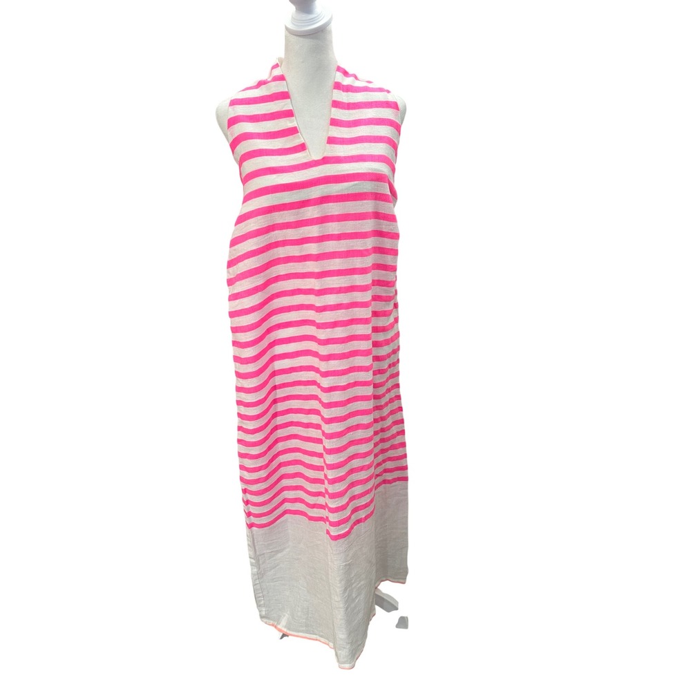 Lemlem Striped Maxi Tank Dress Open Back Halter Small Pink White
